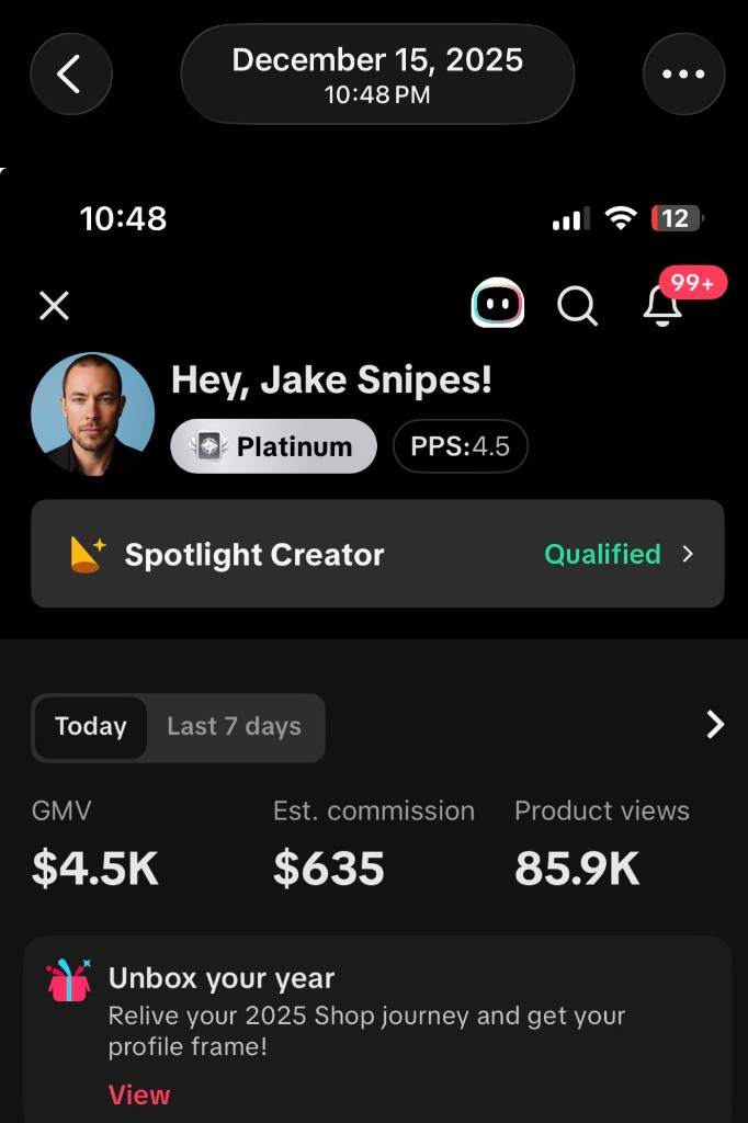 Dashboard showing $635 commission on December 15