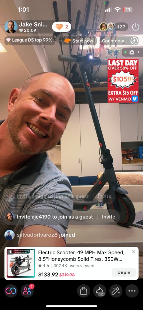 Jake Snipes live streaming with an electric scooter